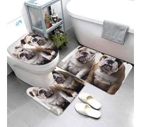 QMNSEHF Set di 3 tappetini da bagno morbidi e assorbenti a forma di U, con due simpatici bulldog e tappetino antiscivolo per copriwater, tappetino da bagno per doccia, 80 x 50 cm
