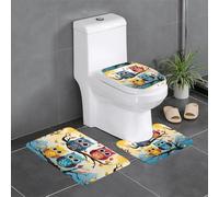 QMNSEHF Set di 3 tappetini da bagno morbidi e assorbenti con motivo a forma di U, motivo: gufi sui rami degli alberi, tappetino da bagno antiscivolo, 61 x 40,6 cm