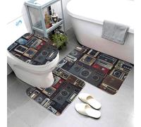 QMNSEHF Set di 3 tappetini da bagno vintage Wall of Radio Boombox, morbidi tappetini da bagno assorbenti e tappetino sagomato a forma di U, copriwater antiscivolo, per bagno e doccia, 80 x 50 cm
