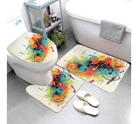 QMNSEHF Set di tappeti da bagno a tema musica astratta 3 pezzi morbidi tappetini da bagno assorbenti e tappetino contorno a forma di U copertura per coperchio del WC tappeti da bagno antiscivolo per
