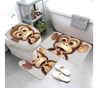 QMNSEHF The Silent Monkey - Set di 3 tappetini da bagno morbidi assorbenti e tappetino sagomato a forma di U, copriwater antiscivolo, per bagno e doccia, 80 x 50 cm