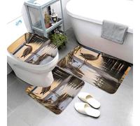QMNSEHF Wild Goose by The Bridge, set di 3 tappetini da bagno morbidi assorbenti e tappetino sagomato a forma di U, tappetino antiscivolo per il bagno, tappetino da doccia, 80 x 50 cm