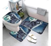 QMNSEHF Wolf Under Moon - Set di 3 tappetini da bagno morbidi assorbenti e tappetino a forma di U, copriwater antiscivolo, 80 x 50 cm