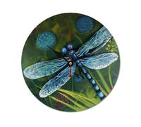 QMNVBDS Orologio da parete dipinto a mano con libellula blu Orologio da parete a batteria Orologio da parete senza scala Grande orologio da parete in legno Orologio da parete per soggiorno Orologio da
