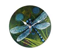 QMNVBDS Orologio da parete dipinto a mano con libellula blu Orologio da parete a batteria Orologio da parete senza scala Grande orologio da parete in legno Orologio da parete per soggiorno Orologio da