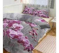 QMNVBDS Set copripiumino reversibile con orchidea rosa, set di biancheria da letto per tutte le stagioni, set di biancheria da letto da 3 pezzi con 2 federe 228,6 x 228,6 cm