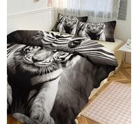 QMNVBDS Set copripiumino reversibile con tigre bianca e nera, per tutte le stagioni, set di biancheria da letto da 3 pezzi con 2 federe 200,7 x 228,6 cm