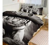 QMNVBDS Set copripiumino reversibile con tigre bianca e nera, per tutte le stagioni, set di biancheria da letto da 3 pezzi con 2 federe 218,4 x 177,8 cm