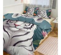 QMNVBDS Set copripiumino reversibile con tigre bianca per tutte le stagioni, set di biancheria da letto da 3 pezzi con 2 federe 218,4 x 177,8 cm