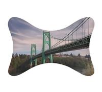 QMNVBDS St Johns Bridge - Cuscino poggiatesta per auto, confezione da 2, con cinghia regolabile, in memory foam, traspirante, rimovibile, per auto, da viaggio, supporto per il collo, stile