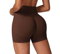 Qmttoae Pantaloncini da palestra senza cuciture da 11,4 cm per sollevamento glutei da donna, pantaloncini da allenamento per il controllo della pancia, ciclismo, yoga, Marrone, S