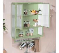 QMTXBYJ Armadio pensile da cucina, 60 cm, con 2 ante in vetro e scaffali aperti, portasciugamani, da appendere, per cucina, bagno, 60 x 23 x 78 cm