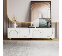 QMTXBYJ Armadio per TV da 170 cm, con 4 ante testurizzate, per TV moderna, con gambe rotonde dorate, con ripiani, decorazioni dorate, 170 x 38 x 44 cm