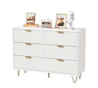 QMTXBYJ Cassettiera con 6 cassetti, cassettiera per camera da letto, mobile portaoggetti in legno, stile semplice ed elegante, manico e gambe colori dorati, 100 x 34 x 73 cm, credenza per camera da