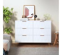 QMTXBYJ Cassettiera con 6 cassetti, cassettiera per camera da letto, mobile portaoggetti in legno, stile semplice ed elegante, manico e gambe colori dorati, 100 x 34 x 72,5 cm, credenza per camera da