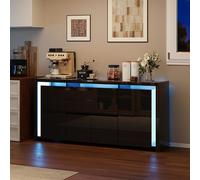 QMTXBYJ Cassettiera nera, 160 cm, con illuminazione a LED, lucido, con 2 cassetti e 4 porte, per sala da pranzo, soggiorno, camera da letto, 160 x 35 x 75 cm