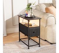 QMTXBYJ Comodini con illuminazione a LED, comodini con 2 scomparti aperti e 1 cassetti portaoggetti in tessuto, tavolino stretto con multipresa(2 prese CA, 2 porte USB), 60 x 30 x 62 cm