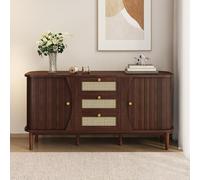 QMTXBYJ Credenza in rattan con 3 cassetti e 2 ante scorrevoli, 140,5 x 40 x 40,5 cm, credenza in rattan, credenza con 3 cassetti, molto spazio per soggiorno e corridoio (colore legno, B)