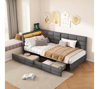 QMTXBYJ Divano letto 90 x 200, struttura per letto matrimoniale con LED sotto letto e porta USB, letto 90 x 200, struttura imbottita multifunzionale per 2 persone, in velluto, senza materasso