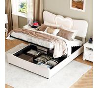 QMTXBYJ Letto 160 x 200 con illuminazione a LED e ricarica USB, letto imbottito con contenitore e testiera, letti matrimoniali con rete a listelli, telaio per letti 160 x 200 per adulti e adolescenti
