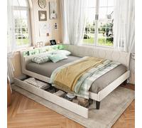 QMTXBYJ Letto baule 140 x 200 con illuminazione a LED e presa USB, letto matrimoniale 140 x 200 con 2 cassetti, pareti laterali intercambiabili, letto per bambini imbottito con rete a doghe, velluto