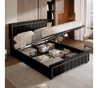 QMTXBYJ Letto baule 140 x 200 con rete a doghe e letti matrimoniali 140 x 200 con testata, letti imbottiti con ripostiglio, telaio letto in legno, letto matrimoniale per adulti, senza materasso