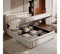 QMTXBYJ Letto baule 160 x 200 cm con rete a listelli, letti matrimoniali 160 x 200 con testata, letti imbottiti con ripostiglio, telaio letto in legno, letto matrimoniale per adulti, senza materasso