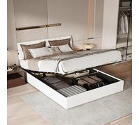 QMTXBYJ Letto baule 160 x 200 con rete a doghe e 2 USB, letto matrimoniale imbottito 160 x 200 cm, con testiera regolabile in altezza e ripostiglio nascosto, letti 2 persone telaio letto in legno