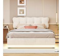 QMTXBYJ Letto imbottito 140 x 200 cm, letto matrimoniale con illuminazione a LED, letto idraulico a LED, con rete a doghe, 140 x 200 cm, letto matrimoniale per adulti e ragazzi