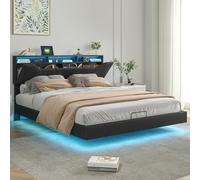 QMTXBYJ Letto imbottito 160 x 200 cm, letto baule idraulico con spazio di archiviazione e rete a doghe letto matrimoniale 160 x 200, testiera LED con vano portaoggetti e funzione di ricarica USB