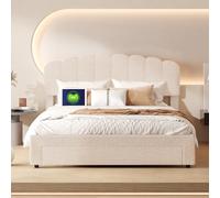 QMTXBYJ Letto imbottito 160 x 200 cm, letto matrimoniale con presa USB e cassetti, letto per bambini, letto con materasso e rete a doghe, struttura del letto con testiera regolabile