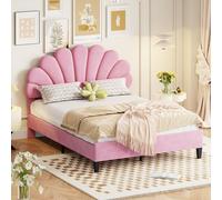 QMTXBYJ Letto imbottito per bambini, 140 x 200 cm, letti da ragazza in legno massiccio e velluto, letto matrimoniale 140 x 200 per ragazza, telaio letto con testiera a forma di fiore e rete a doghe