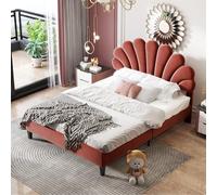 QMTXBYJ Letto imbottito per bambini, 140 x 200 cm, letti da ragazza in legno massiccio e velluto, letto matrimoniale 140 x 200 per ragazza, telaio letto con testiera a forma di fiore e rete a doghe