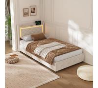 QMTXBYJ Letto imbottito per bambini, 90 x 200 cm, con LED e USB, 90 x 200 cm, con spazio idraulico, letto singolo, letto per gli ospiti, letto con rete a doghe, flanella, senza materasso