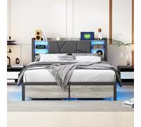 QMTXBYJ Letto in metallo 180 x 200 cm, con cassetti, base a LED in ferro con 2 cassetti, 180 x 200 cm, con testiera, telaio LED con testiera, porte USB, letto imbottito