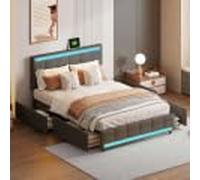 QMTXBYJ Letto matrimoniale 140 x 200, telaio letto con 4 cassetti e rete a listelli, testiera con 2 porte USB di tipo C, letti imbottiti 140 x 200 con ripostiglio, letto matrimoniale per adolescenti