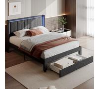 QMTXBYJ Letto matrimoniale 160 x 200 cm, struttura letto con 2 cassetti e rete a doghe, letti imbottiti 160 x 200 cm con vano portaoggetti, testiera con 2 porte USB 2 tipo C, letto matrimoniale per