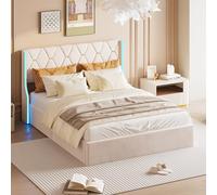 QMTXBYJ Letto Matrimoniale con contenitore 140x190 con Testata a LED, Letto imbottito 140x190, letto matrimoniale con contenitore idraulico, Struttura letto con rete a doghe in Legno,Velluto