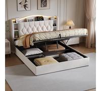 QMTXBYJ Letto Matrimoniale con Contenitore 140x200 cm con LED e USB, Letti matrimoniali moderni con testiera e vano portaoggetti, Letto imbottito 140x200 con Contenitore, Senza Materasso,velluto