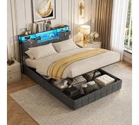 QMTXBYJ Letto Matrimoniale con contenitore 140x200 con LED e Porta USB, Letto imbottito 140x200 con contenitore idraulico e ripostiglio testiera, Struttura letto con rete a doghe in Legno,Velluto