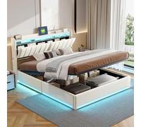 QMTXBYJ Letto Matrimoniale con Contenitore 160x200 cm con LED e USB, Letti matrimoniali moderni con testiera e vano portaoggetti,Letto imbottito 160x200 con Contenitore,Senza Materasso,velluto