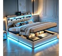 QMTXBYJ Letto Matrimoniale con Contenitore 160x200 cm con LED e USB, Letti matrimoniali moderni con testiera e vano portaoggetti, Letto imbottito 160x200 con Contenitore, Senza Materasso,velluto