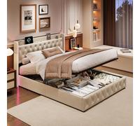 QMTXBYJ Letto Matrimoniale con Contenitore 160x200 cm con LED e USB, Letti matrimoniali moderni con testiera e vano portaoggetti, Letto imbottito 160x200 con Contenitore, Senza Materasso,velluto
