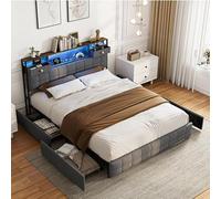 QMTXBYJ Letto matrimoniale con Contenitore 160x200 cm, letto imbottito 160x200 con 6 cassetti, LED e Porta USB, letto funzionale con testiera, struttura letto con rete a doghe,Velluto,Senza Materasso