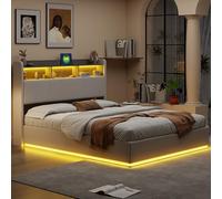 QMTXBYJ Letto matrimoniale con contenitore 160x200 con LED e USB, Letto imbottito 160x200 con contenitore idraulico, letto funzionale,Struttura letto con ripostiglio testiera e rete a doghe,Velluto