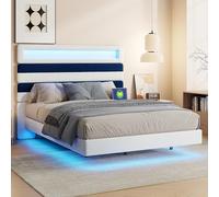 QMTXBYJ Letto matrimoniale imbottito 160 x 200 cm con illuminazione a LED e porta USB, struttura per letto con testiera regolabile, struttura per letto con rete a doghe in legno, tessuto di velluto