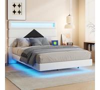 QMTXBYJ Letto matrimoniale imbottito 160 x 200 cm con illuminazione a LED e porta USB, struttura per letto con testiera regolabile, struttura per letto con rete a doghe in legno, tessuto di velluto