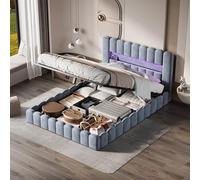 QMTXBYJ Letto matrimoniale imbottito 180 x 200 con LED e USB, letto idraulico con ripiani aperti e ripostiglio nascosto, letti Bubble con rete a doghe, letti 2 persone, legno in velluto, senza