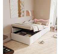 QMTXBYJ Letto per bambini 90 x 200 con illuminazione a LED e spazio di archiviazione idraulico, divano letto 90 x 200 con pareti laterali intercambiabili, letto imbottito con rete a doghe, velluto