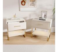 QMTXBYJ Set di 2 comodini con illuminazione a LED, tavolino in velluto con cassetto e ripiano aperto, tavolini da notte, piccoli tavolini con deposito, cassettiera con gambe in metallo